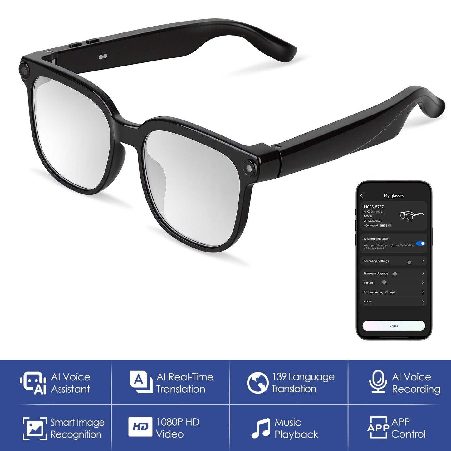 AI Smart Glasses with Camera and Voice Assistant
